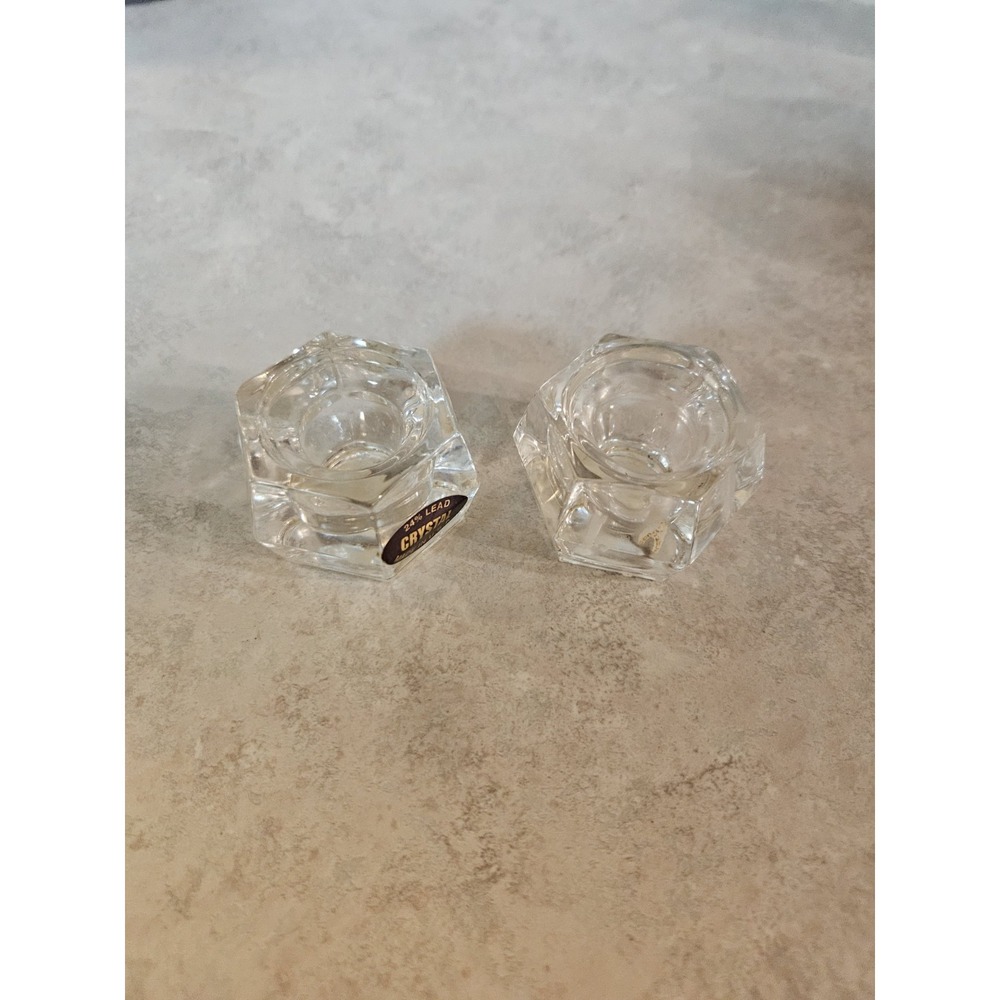 Pair Cristal Crystal Candlestick‎ Holders Tapers 24% Lead 2" Hexagon